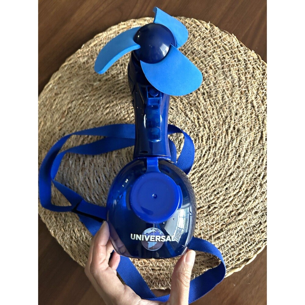 Universal Studios Blue Wearable Misting Fan Bottle w/ Neck Strap, Theme Parks